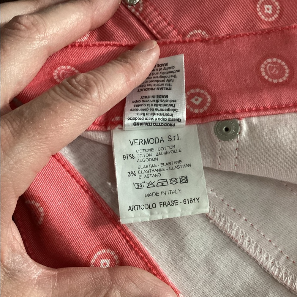 Dismero Womens Casual Pants Pink Salmon Circle Print Made in Italy Sz S - Picture 7 of 7